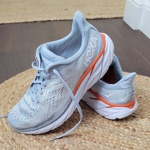 Hoka Women's Light Blue and Orange Athletic Shoes CLIFTON 8